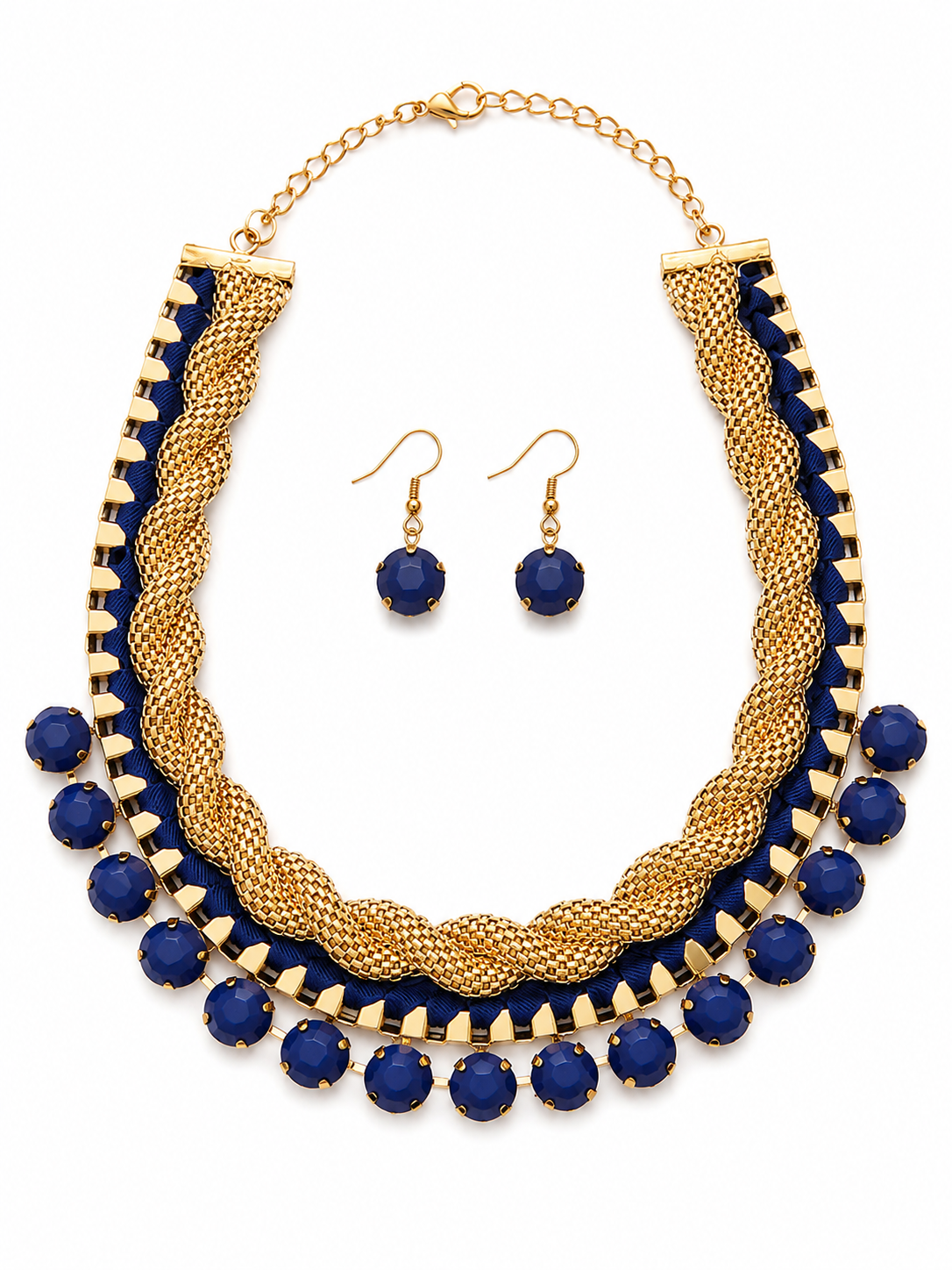 Royal Sapphire Braided Statement Necklace Set