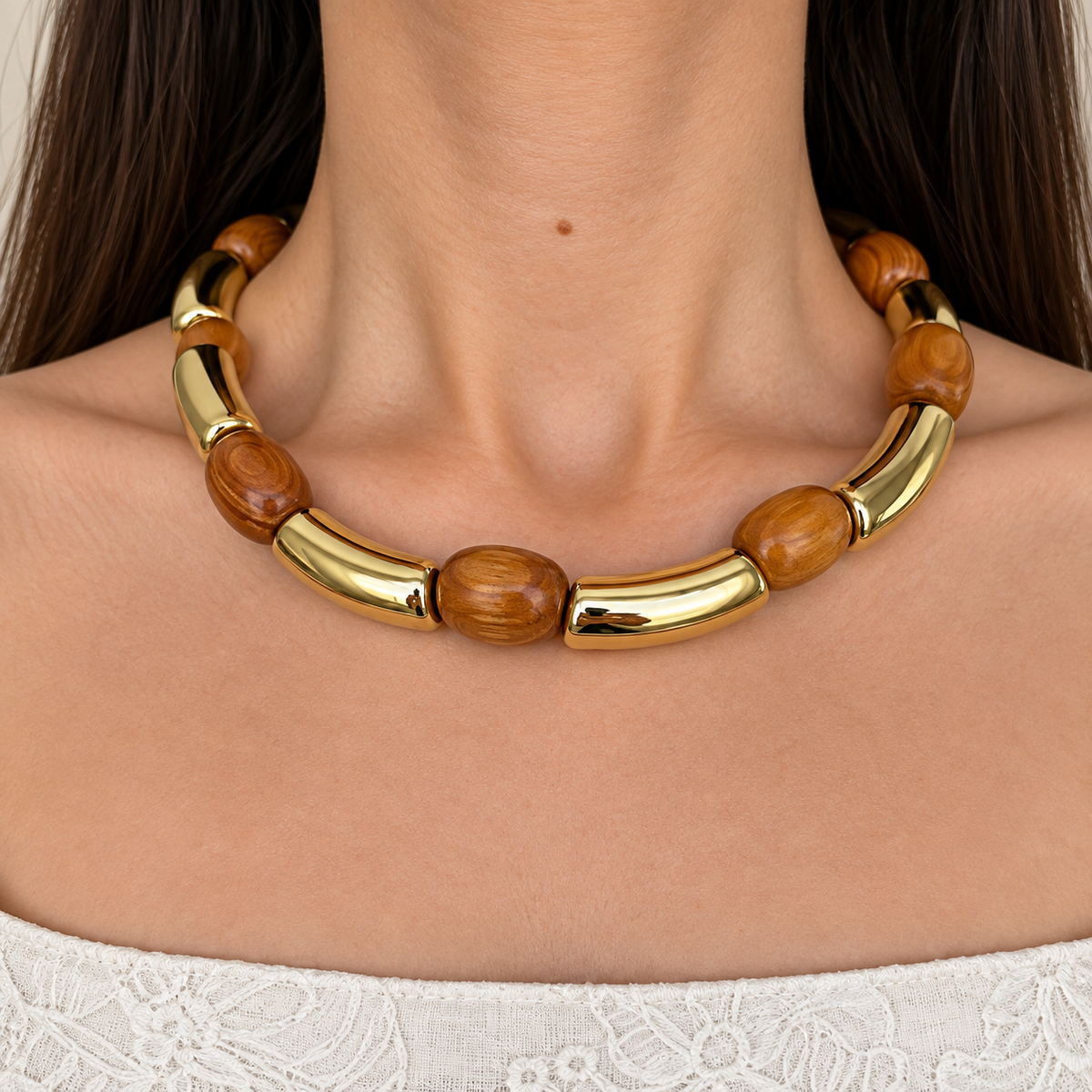 Honey Wood Gold Statement Necklace