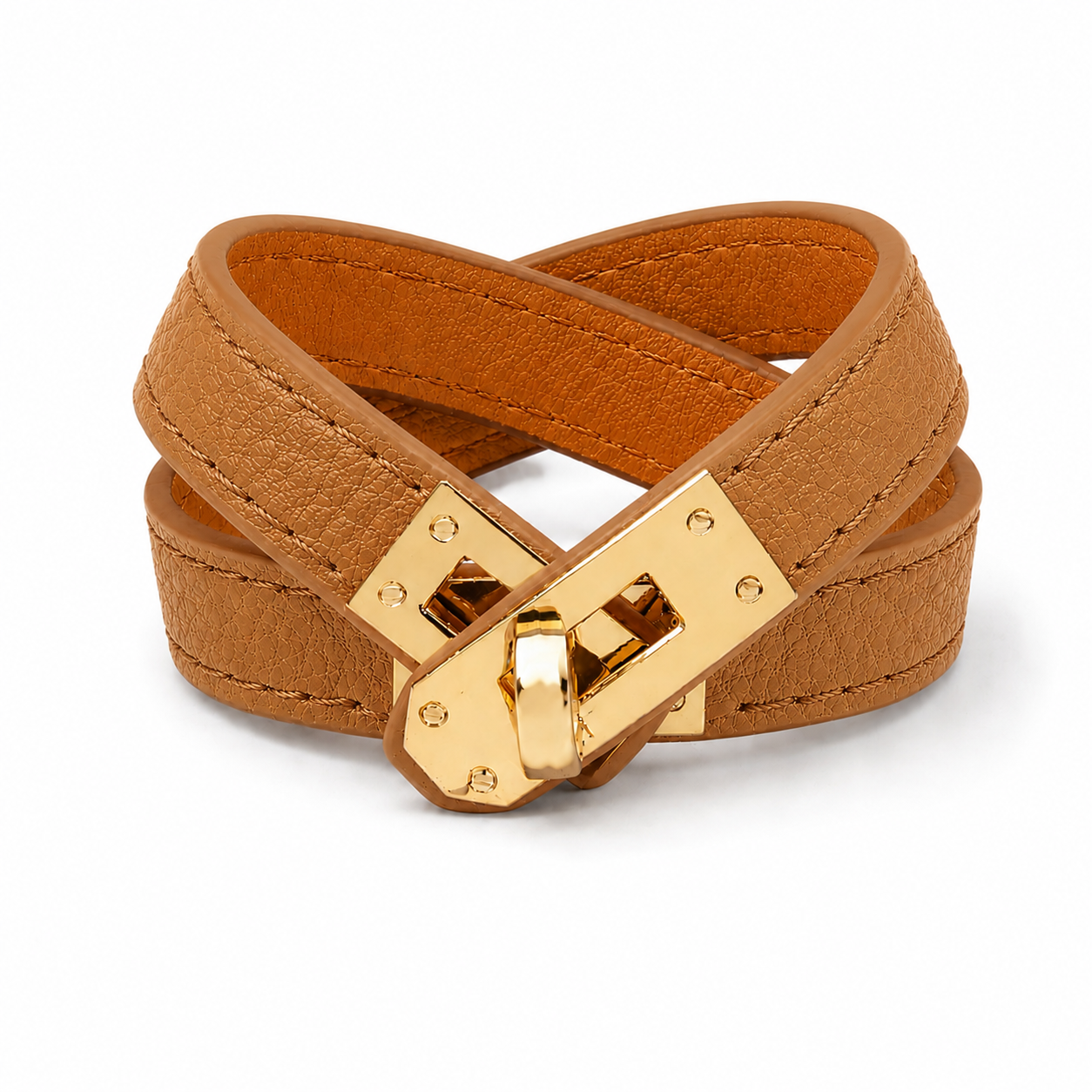 Camel Double Wrap Leather Bracelet