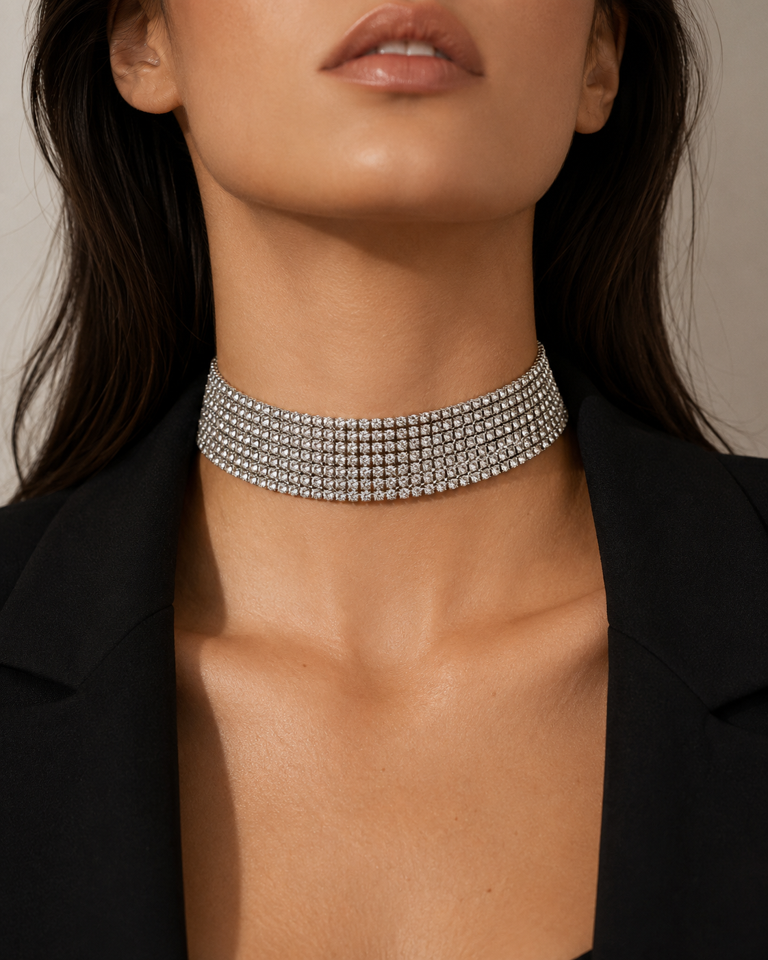 Lumière Crystal Choker – Silver (9 Rows)
