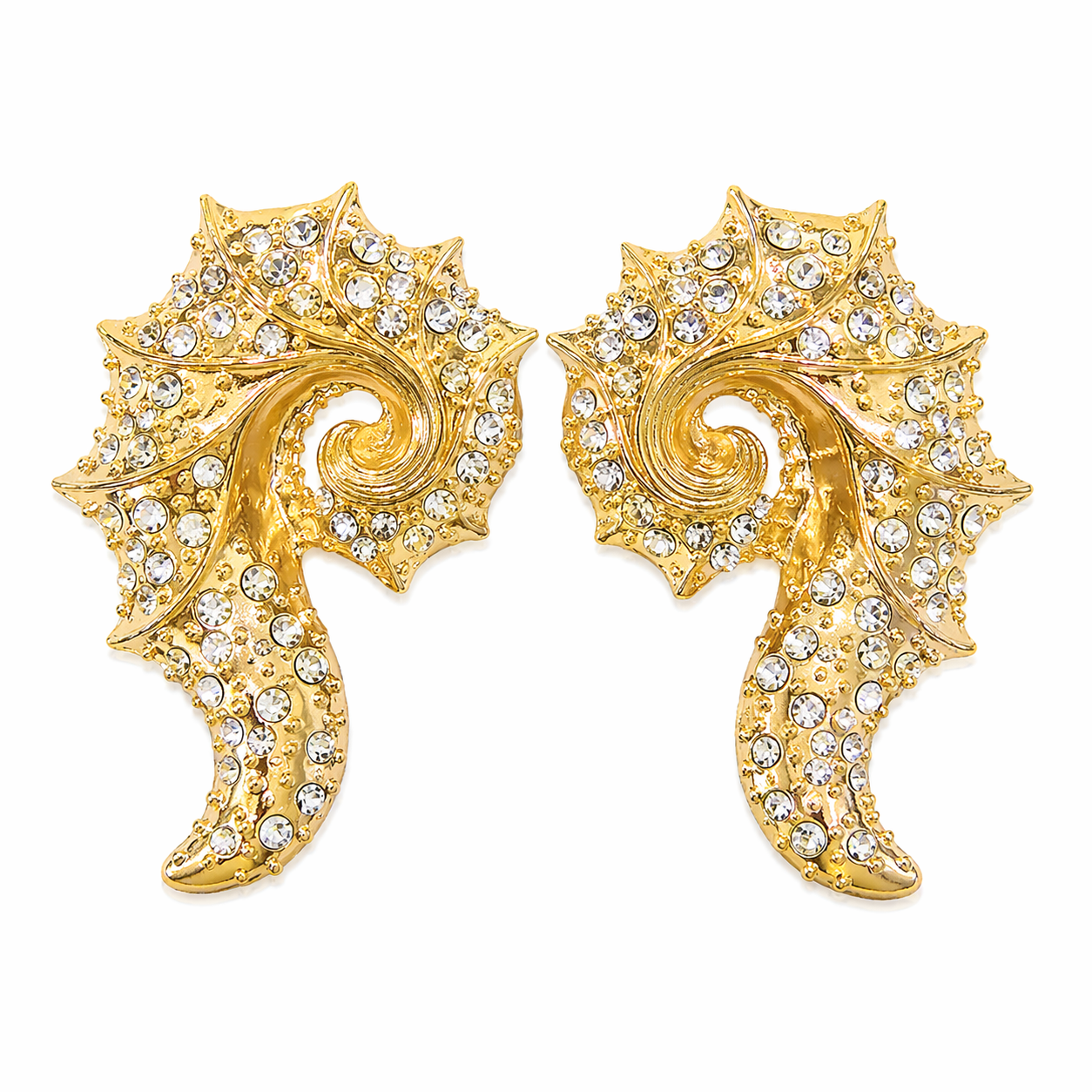 Golden Seashell Crystal Earrings