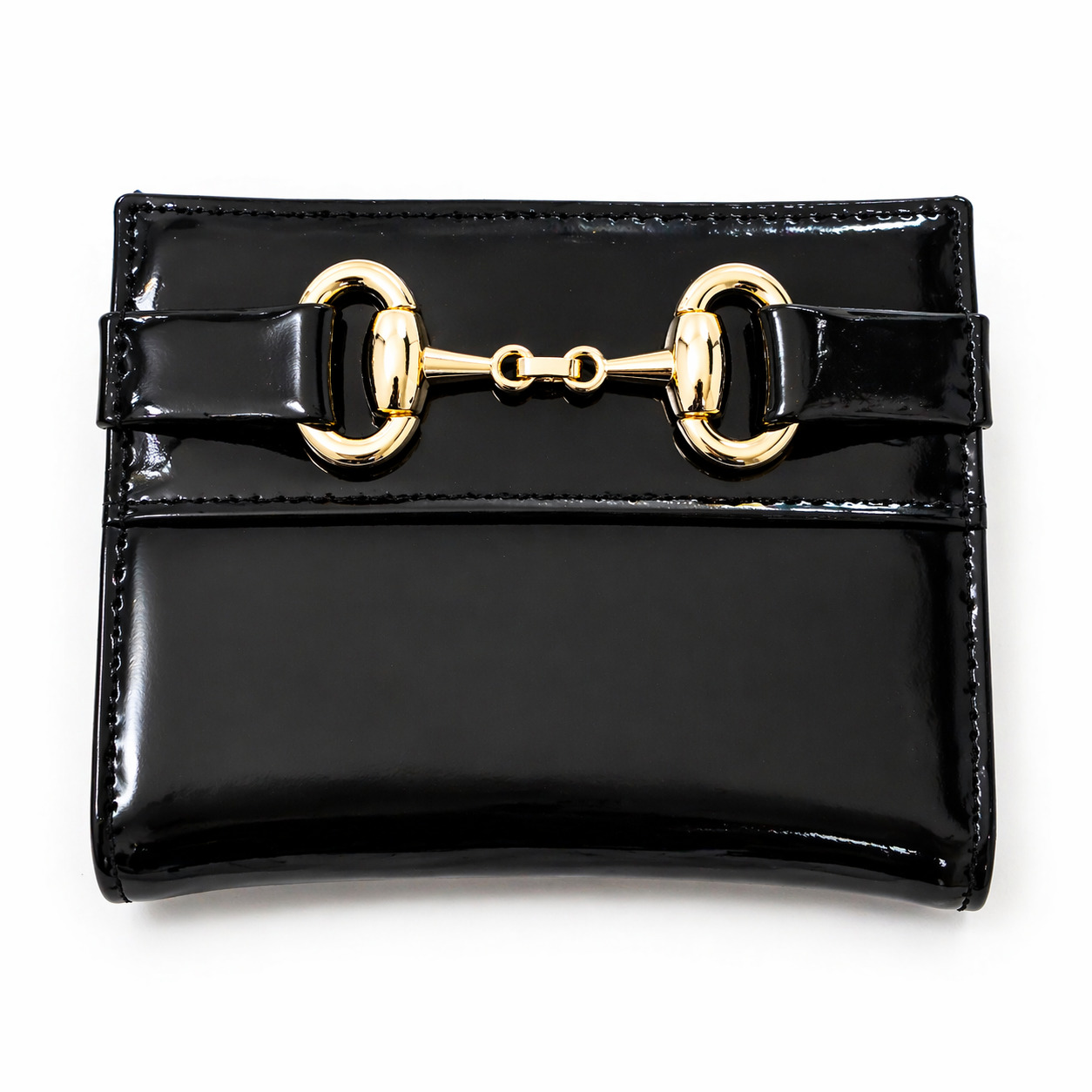 Noir Patent Luxe Wallet – Gold Horsebit Detail