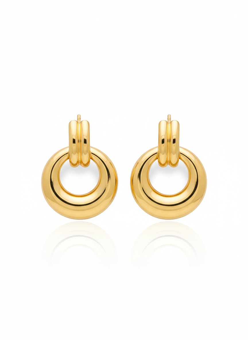 Elegant Gold Double-Band Hoop Drop Earrings