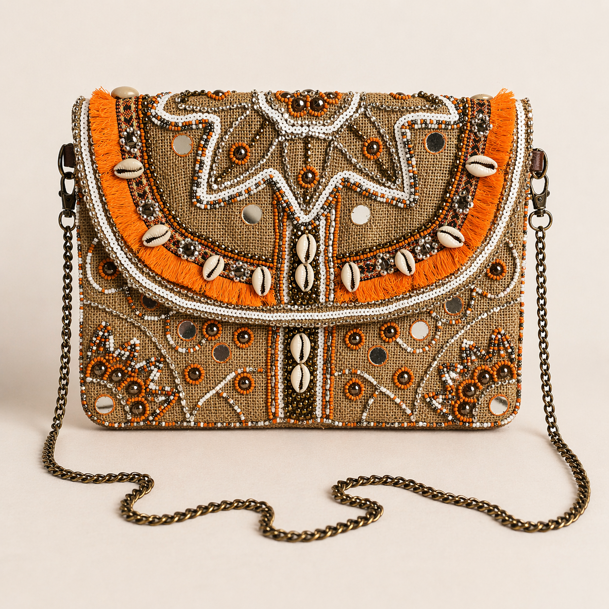 Boho Shell Embellished Clutch & Crossbody (30 x 22 cm)