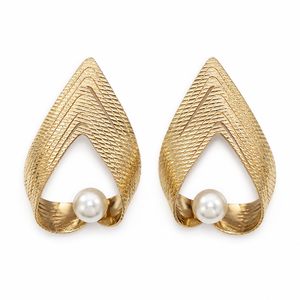 Golden Arc Pearl Statement Earrings