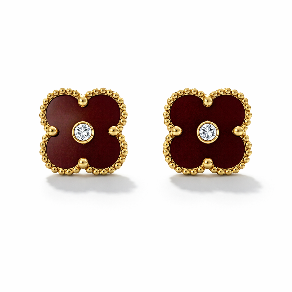 Burgundy Clover Luxe Stud Earrings