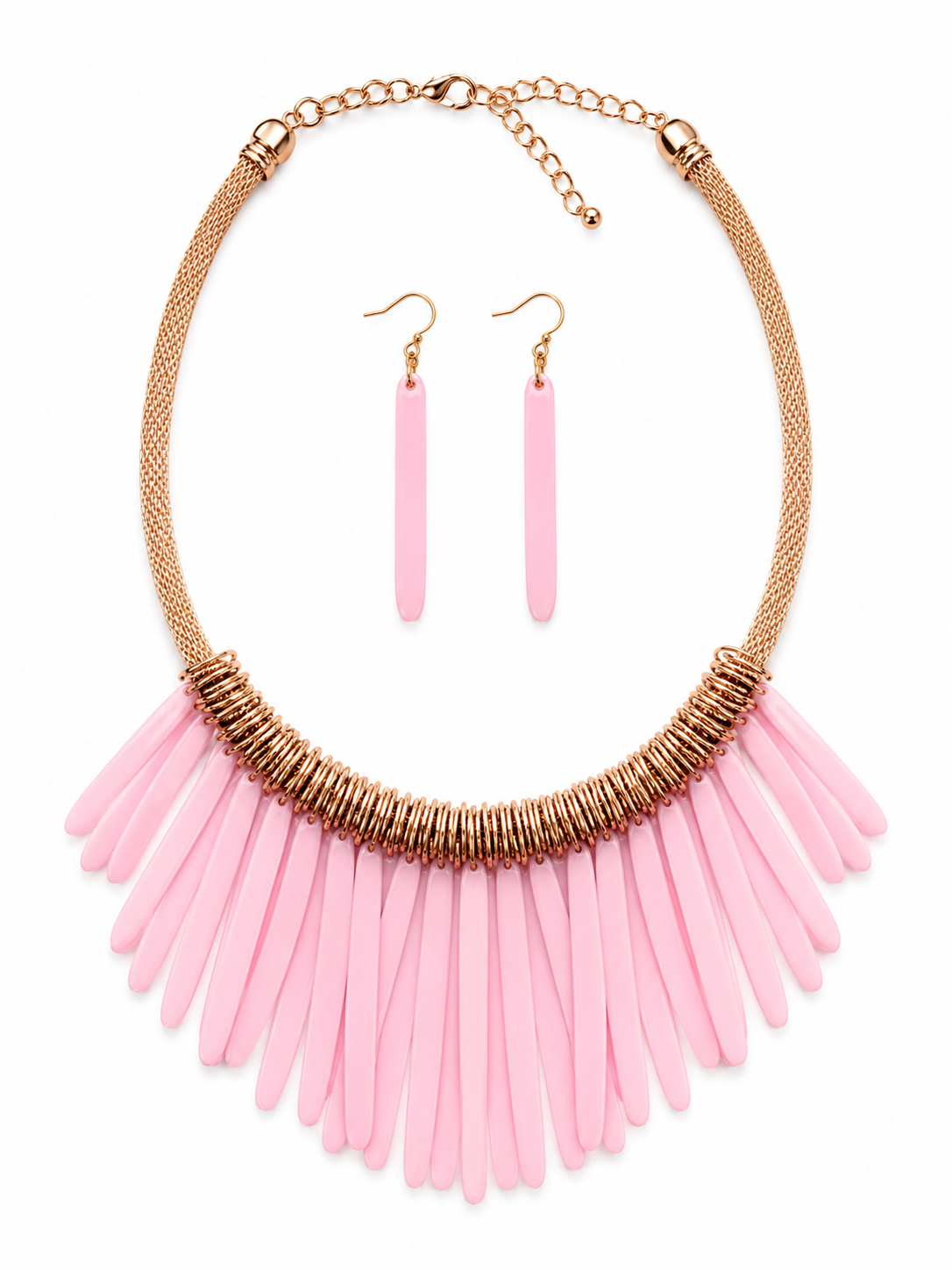 Antique Gold Blush Fringe Statement Necklace Set