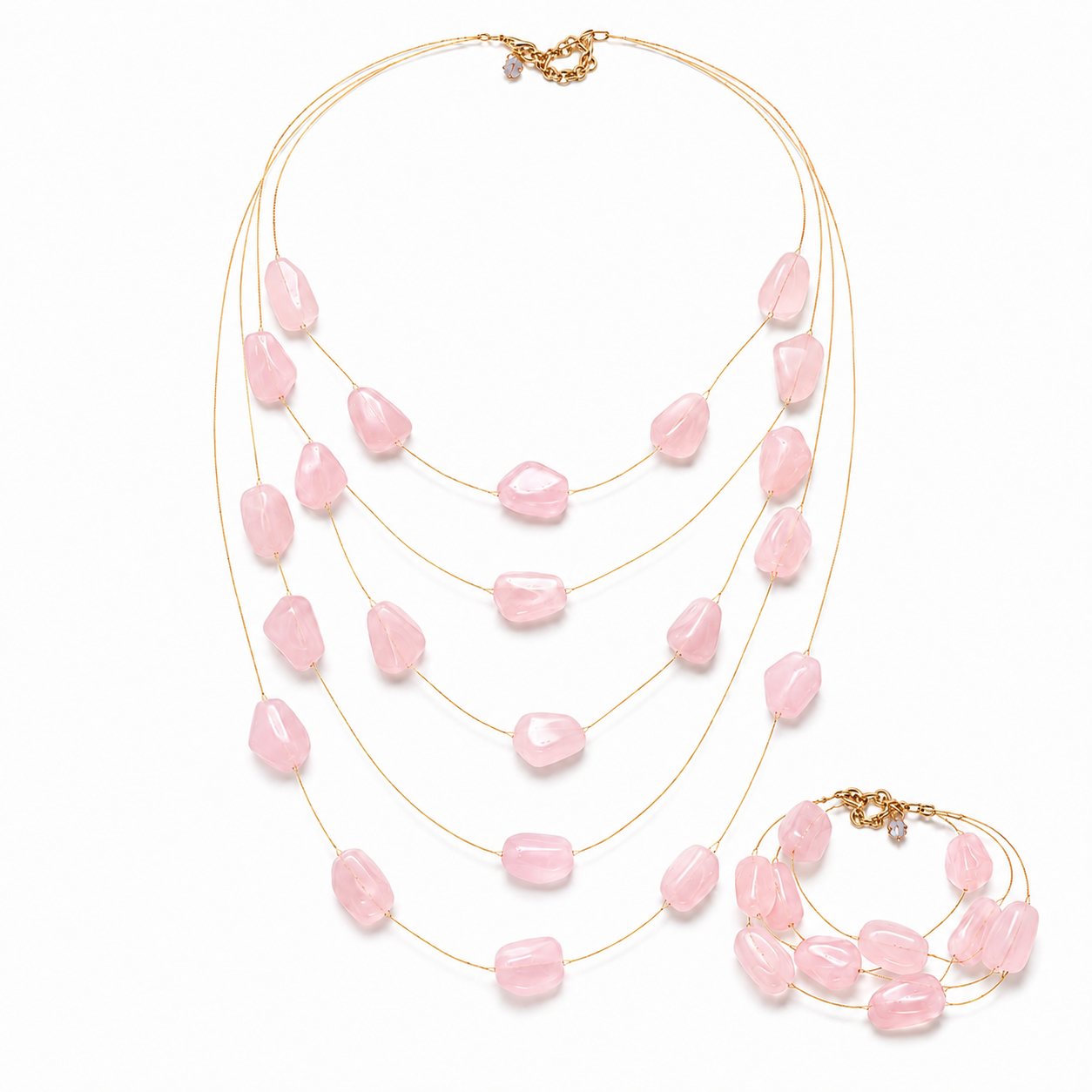Blush Pink 5-Layer Necklace & Bracelet Set