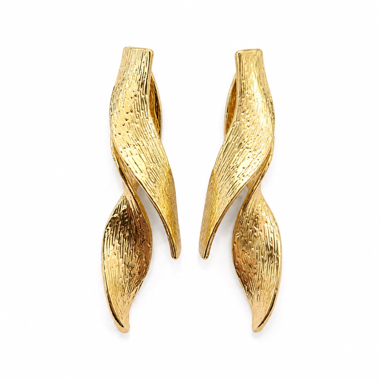Sculpted Golden Twist Statement Earrings