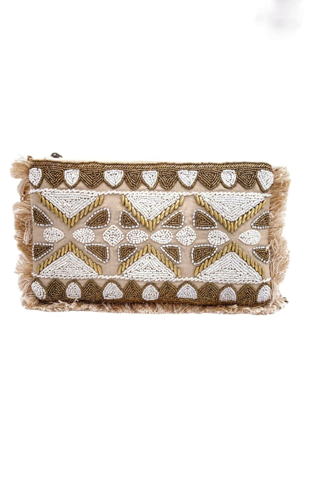 Handmade Sahara Beaded Fringe Clutch