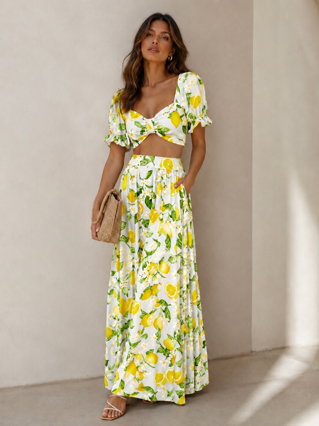 Lemon Blossom Two-Piece Maxi Set-one size