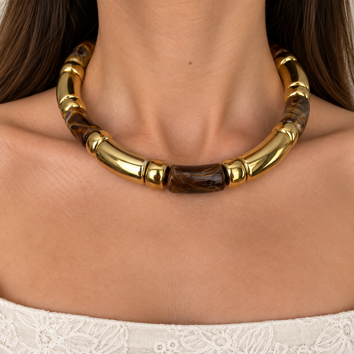 Mocha Marble Gold Choker
