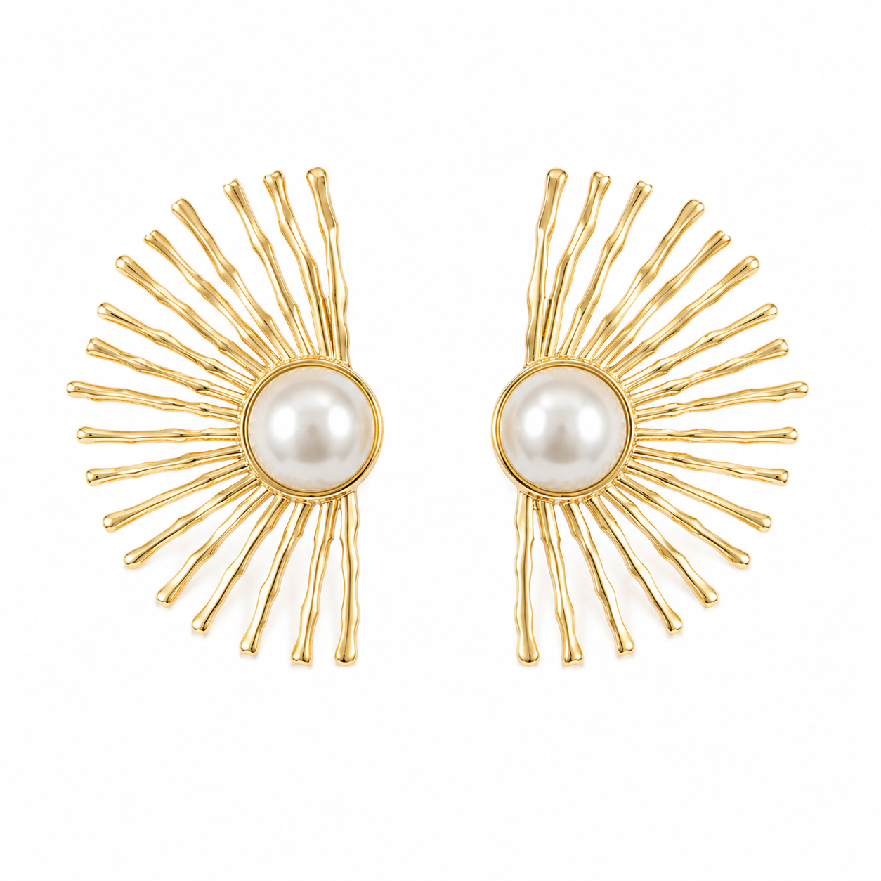 Golden Pearl Sunburst Statement Earrings
