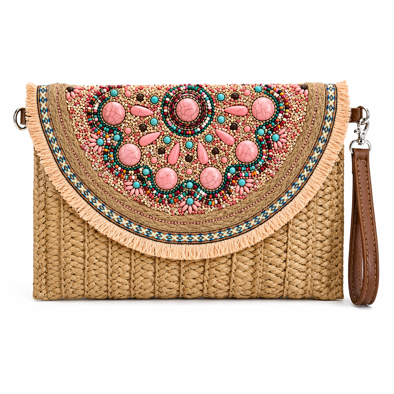 Boho Beaded Raffia Clutch & Crossbody