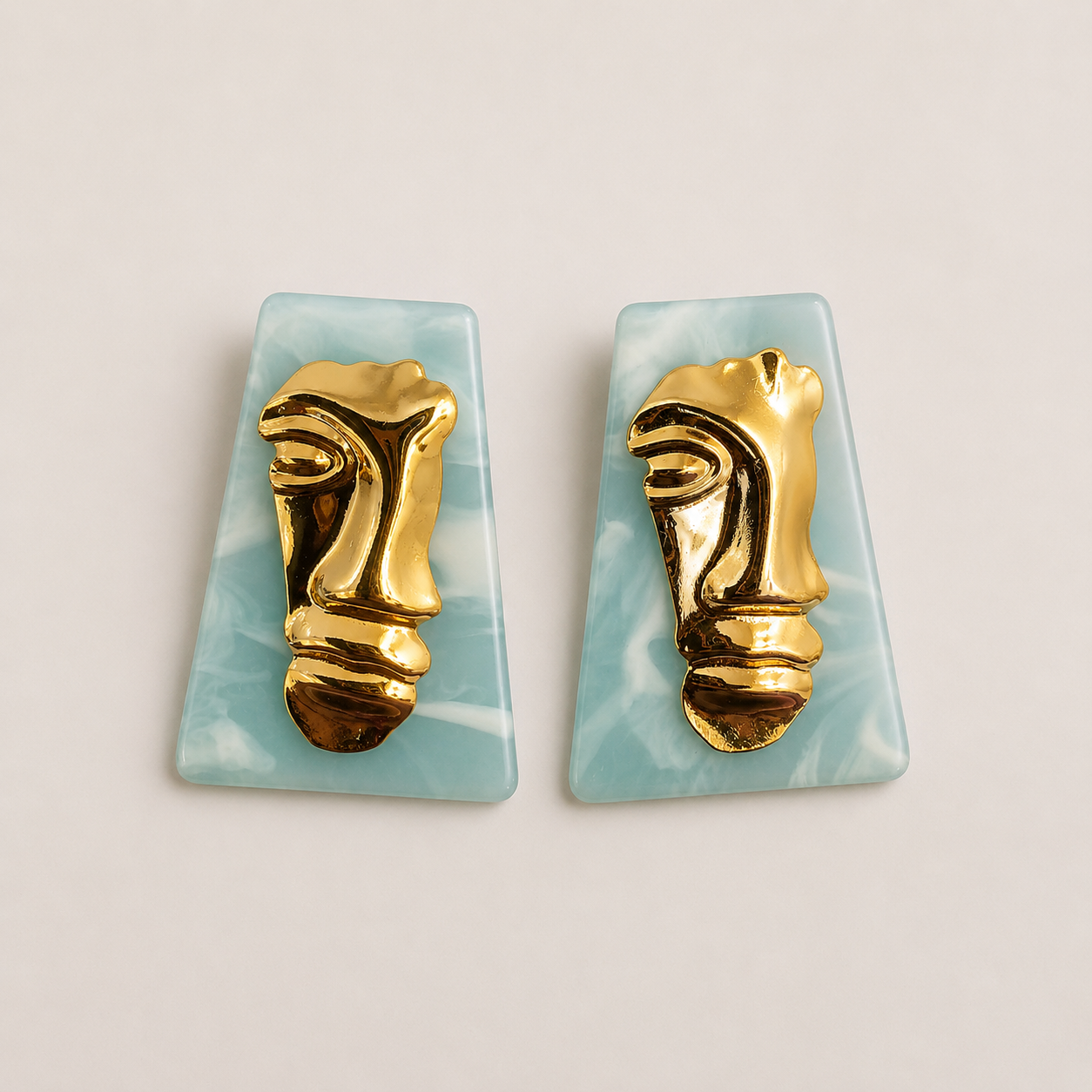Aurora Face Statement Earrings – Sky Blue
