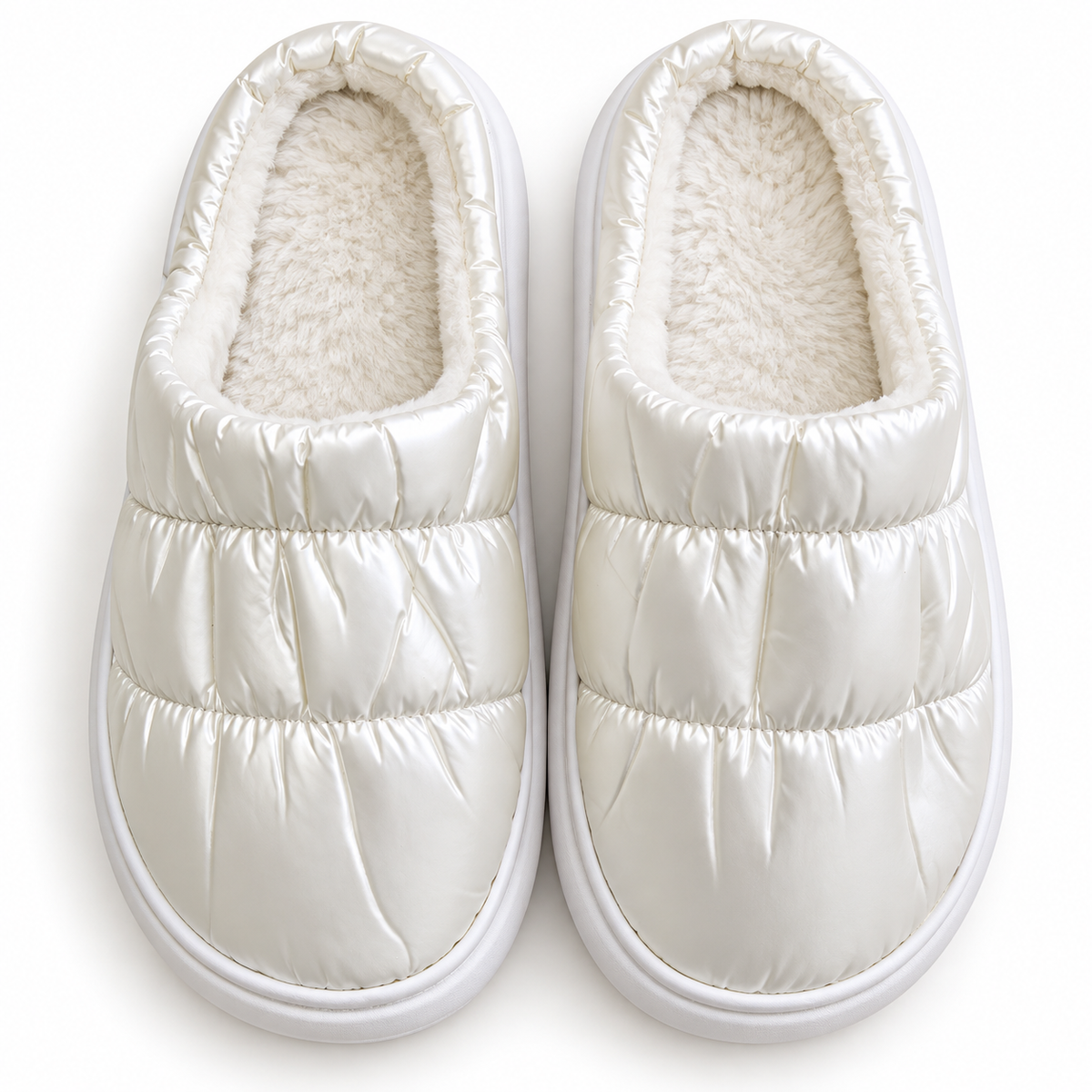 Shimmer Cloud Puffer Slippers β Pearl White