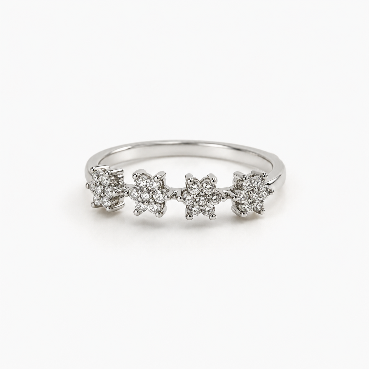Crystal Bloom Adjustable Silver Ring