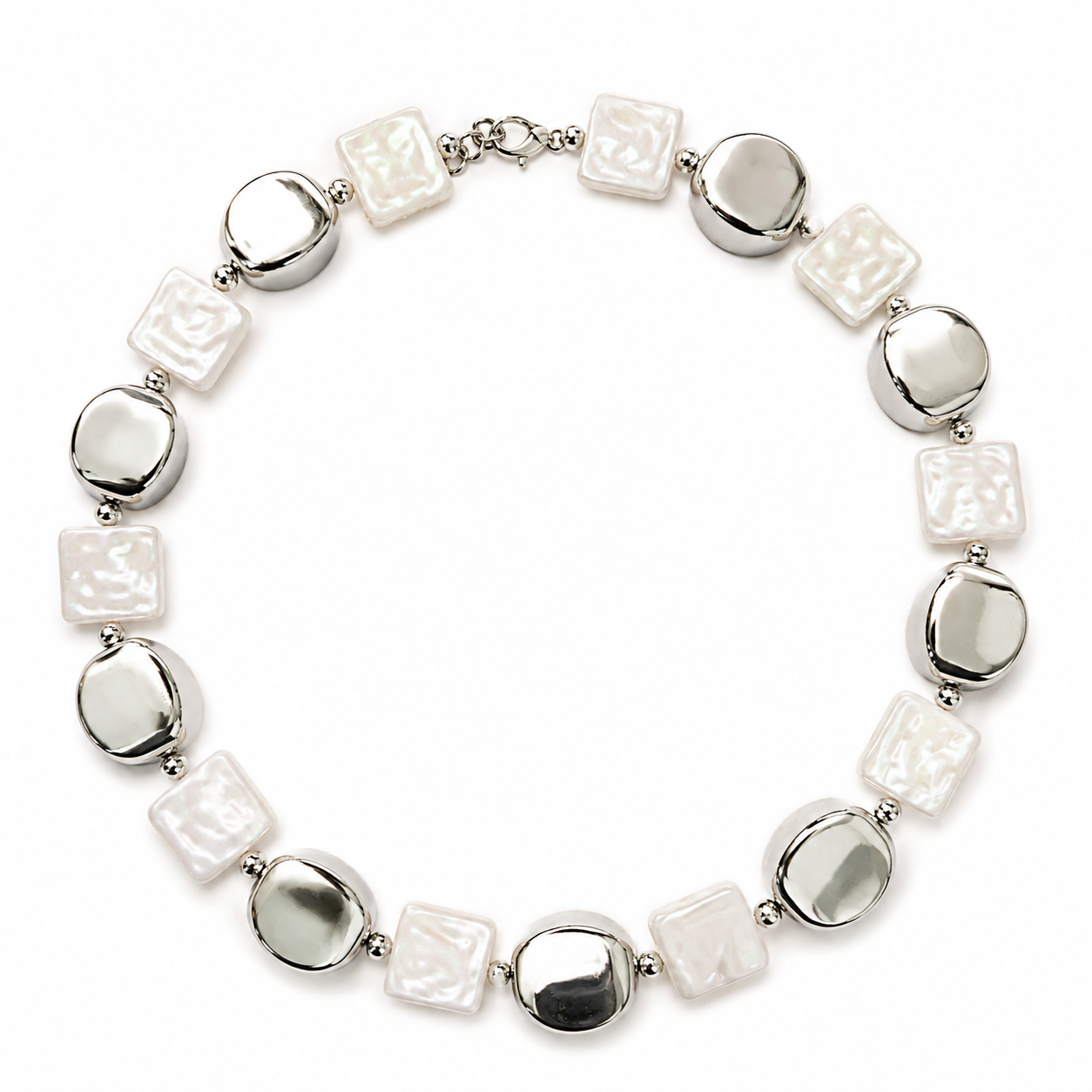 Silver Pearl Mosaic Necklace