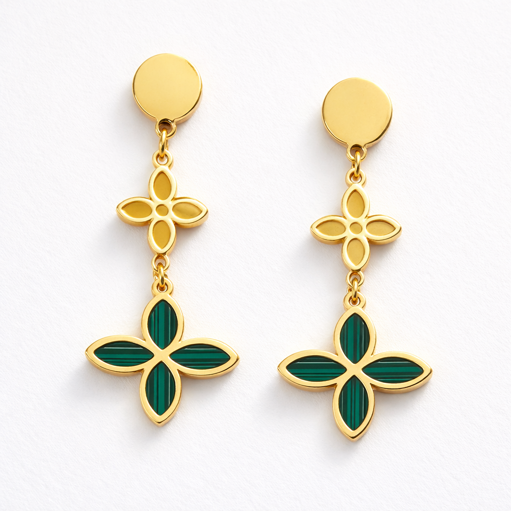 Emerald Clover Drop Earrings