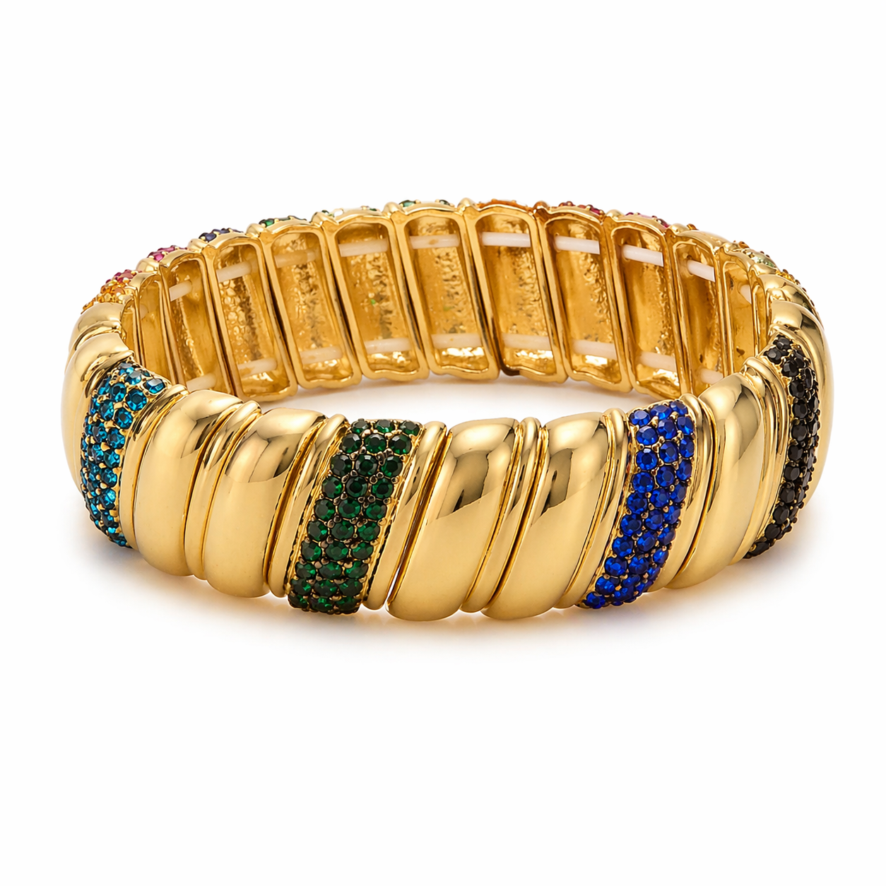 Golden Crystal Elastic Bangle – Dual Side Luxe Edition