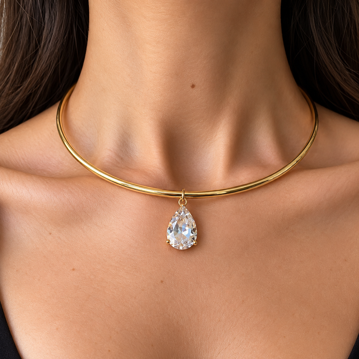 Crystal Teardrop Gold Choker