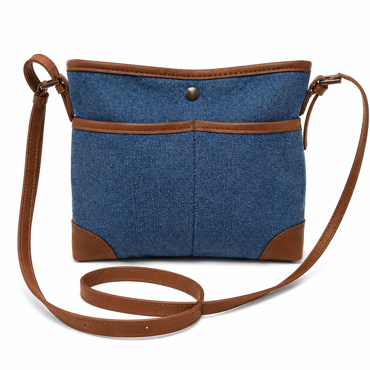 Denim & Brown Crossbody Bag