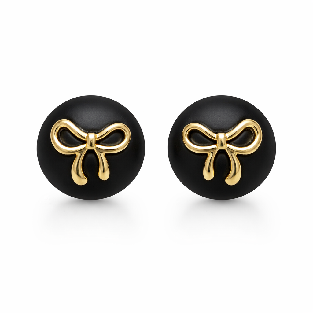 Midnight Bow Gold Stud Earrings