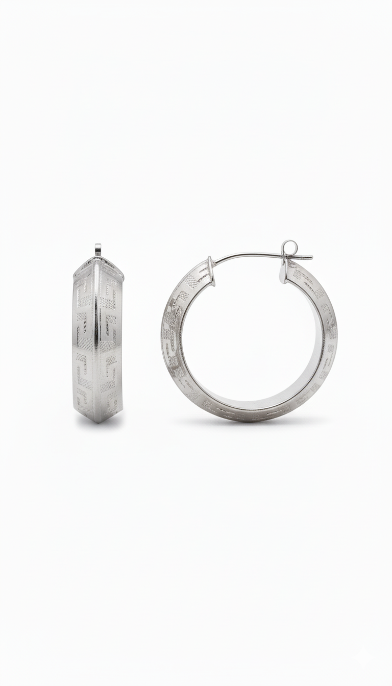 Silver Textured Heart Loop Earrings