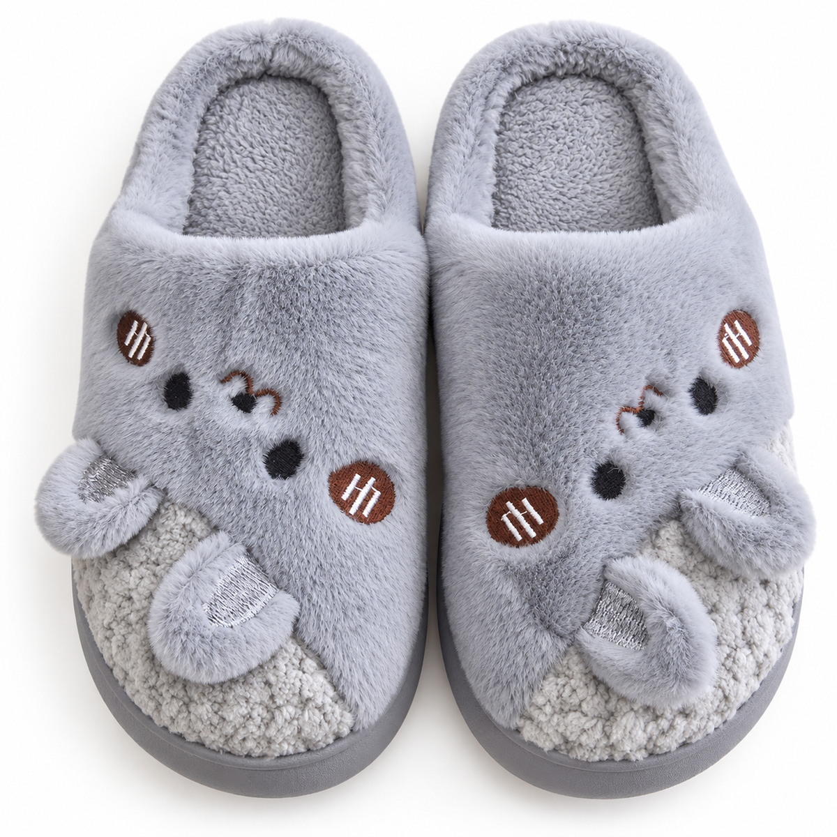 Cozy Bear Plush Slippers – Grey 🐻