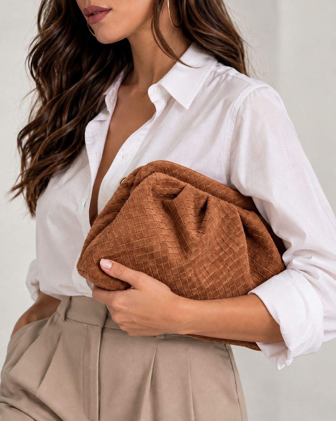 Woven Suede Shoulder Bag – Caramel