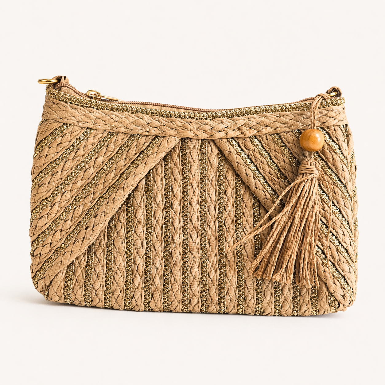 Raffia Gold-Thread Luxe Clutch & Crossbody