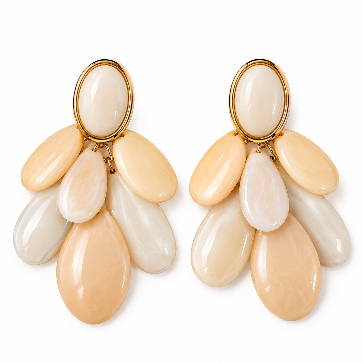 Ivory & Champagne Layered Teardrop Statement Earrings – 7 cm