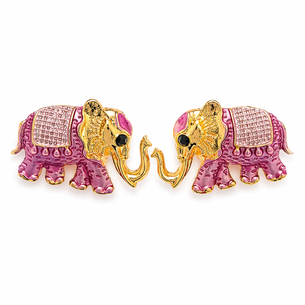 Royal Elephant Stud Earrings (Pink & Gold Charm)