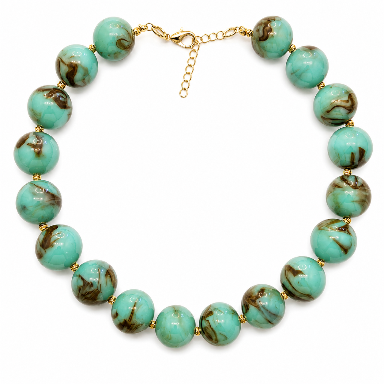 Ocean Marble Statement Beaded Necklace – Mint Green