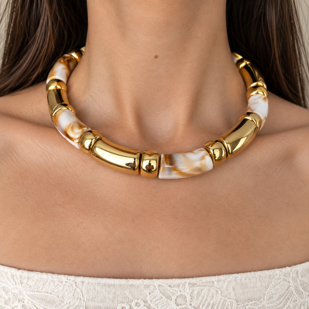 Ivory Marble Gold Choker
