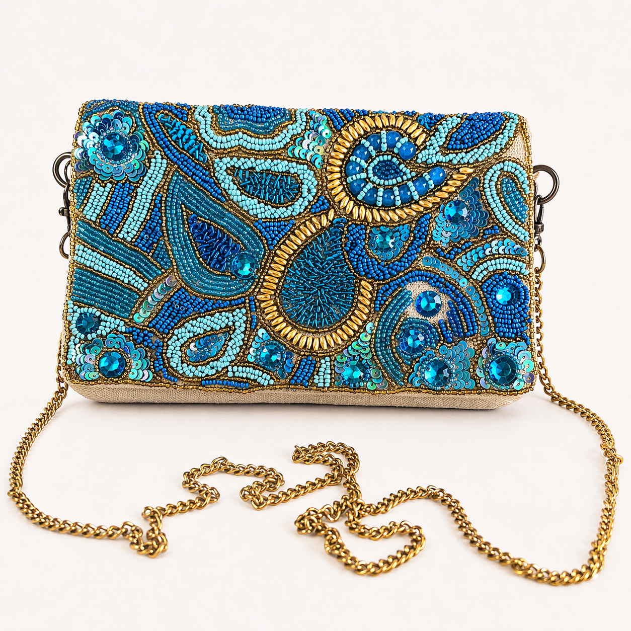 Ocean Blue Beaded Luxe Clutch & Crossbody