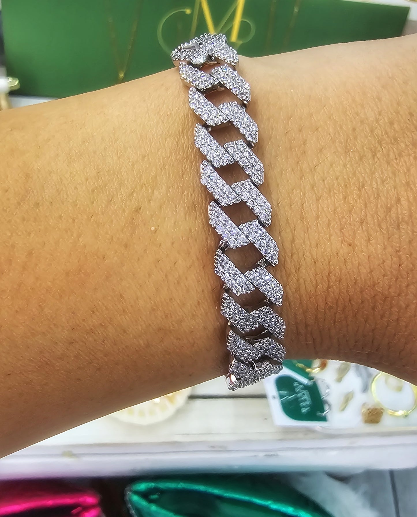 Cuban Link Pavé Bracelet – Silver Shine