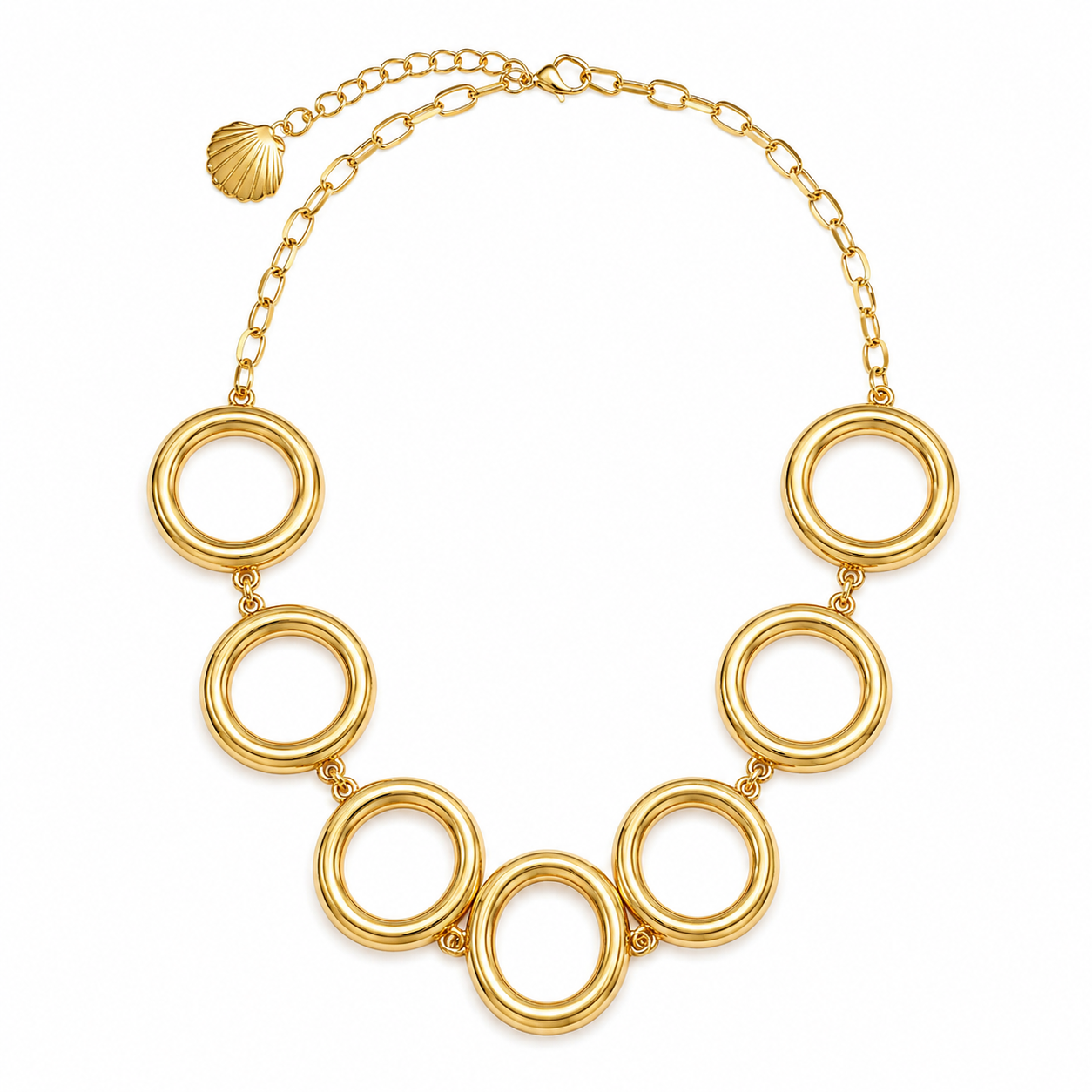 Stainless Steel Gold Circle Statement Necklace