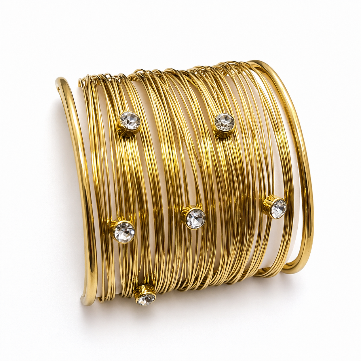 Golden Crystal Layered Cuff Bracelet