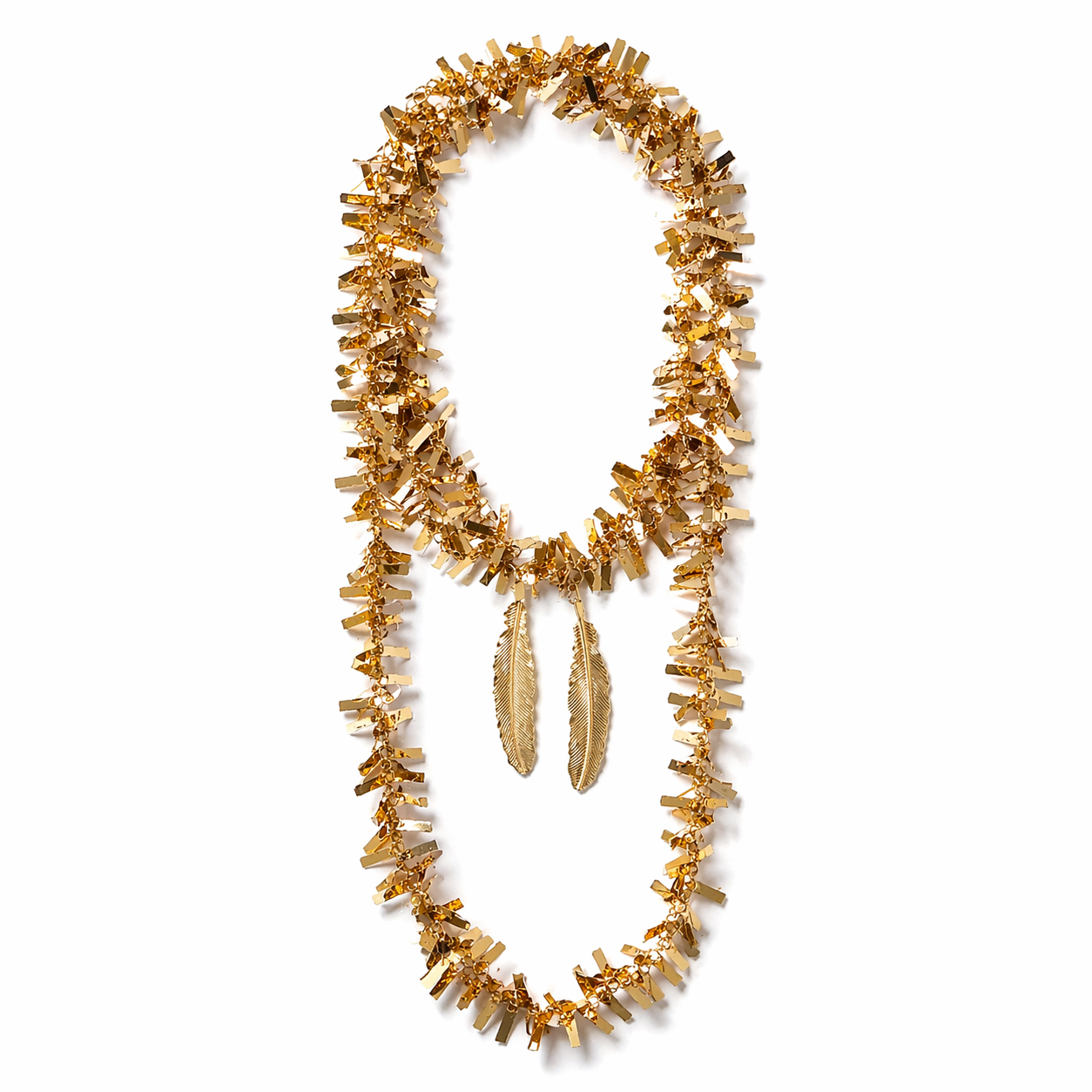 Golden Feather Fringe Statement Necklace