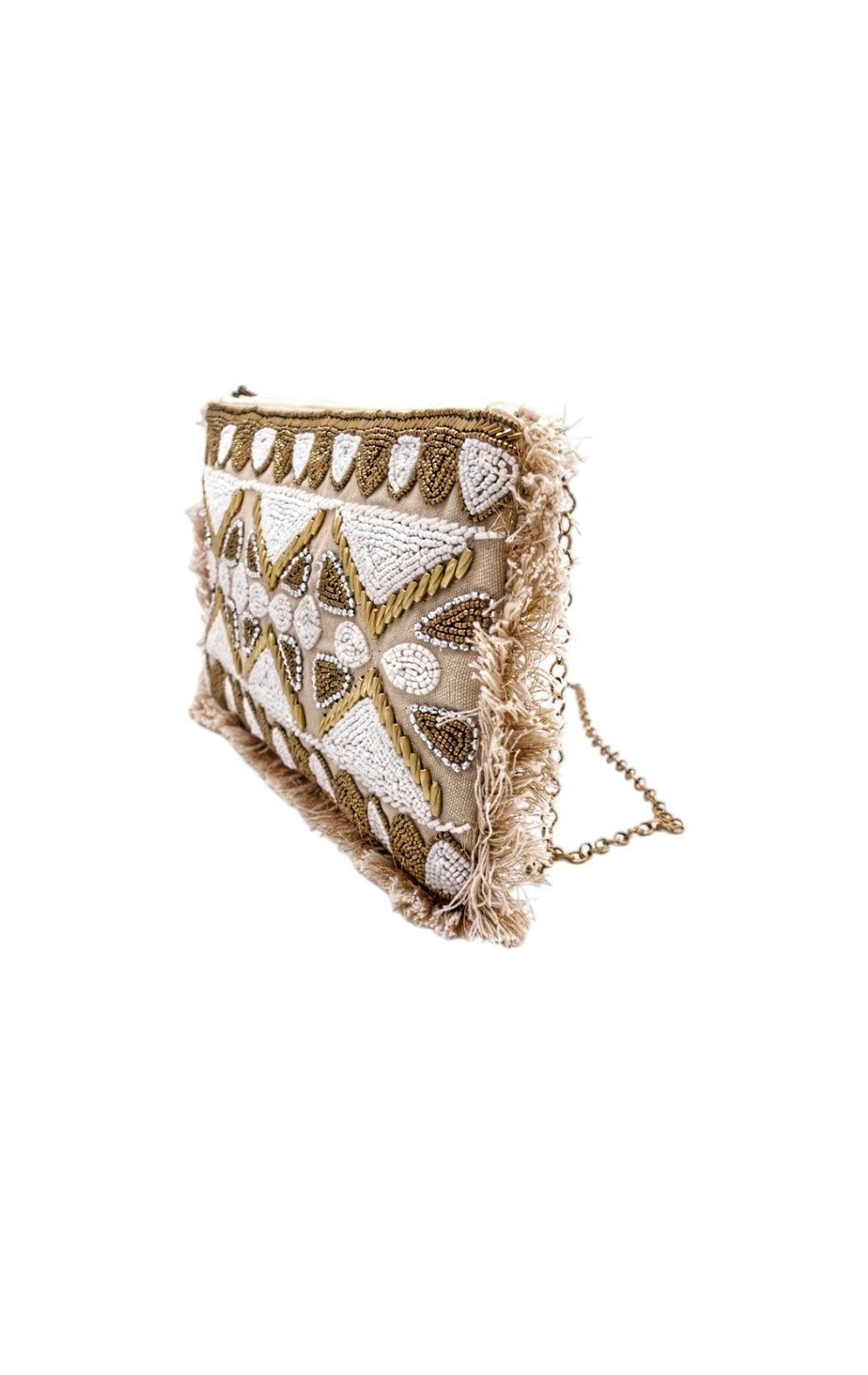 Handmade Sahara Beaded Fringe Clutch