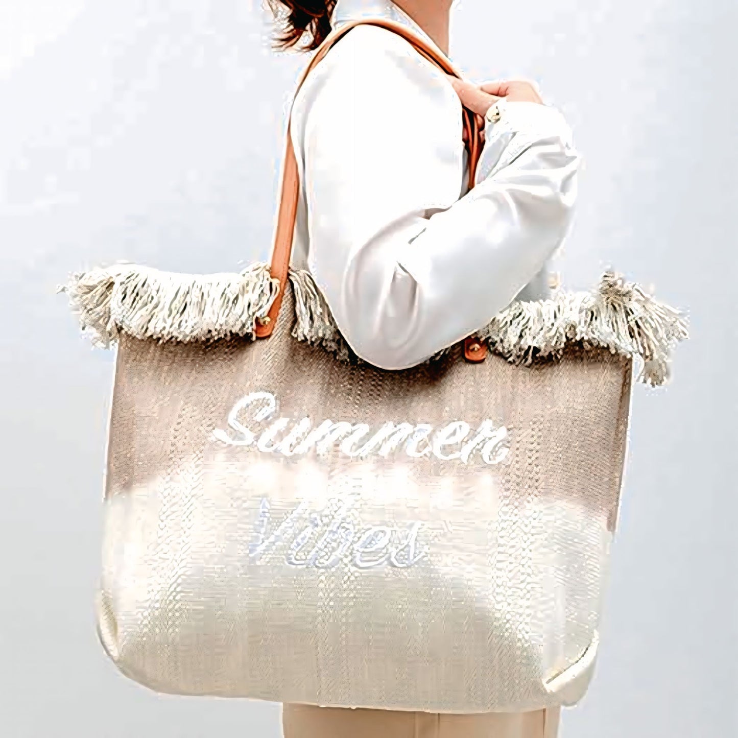 Summer Vibes Fringe Tote Bag