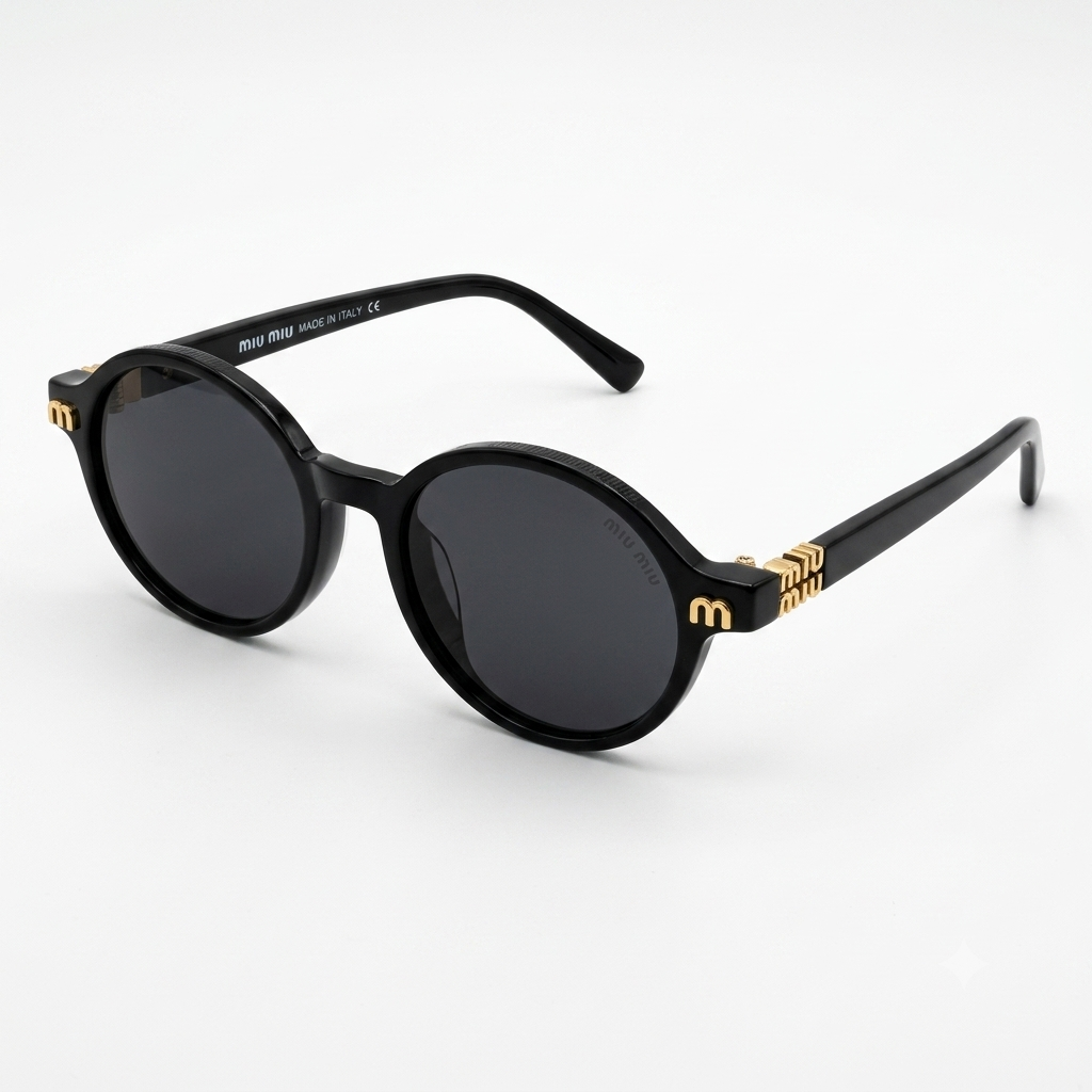 Classic Round Sunglasses with Ornate Gold Temples