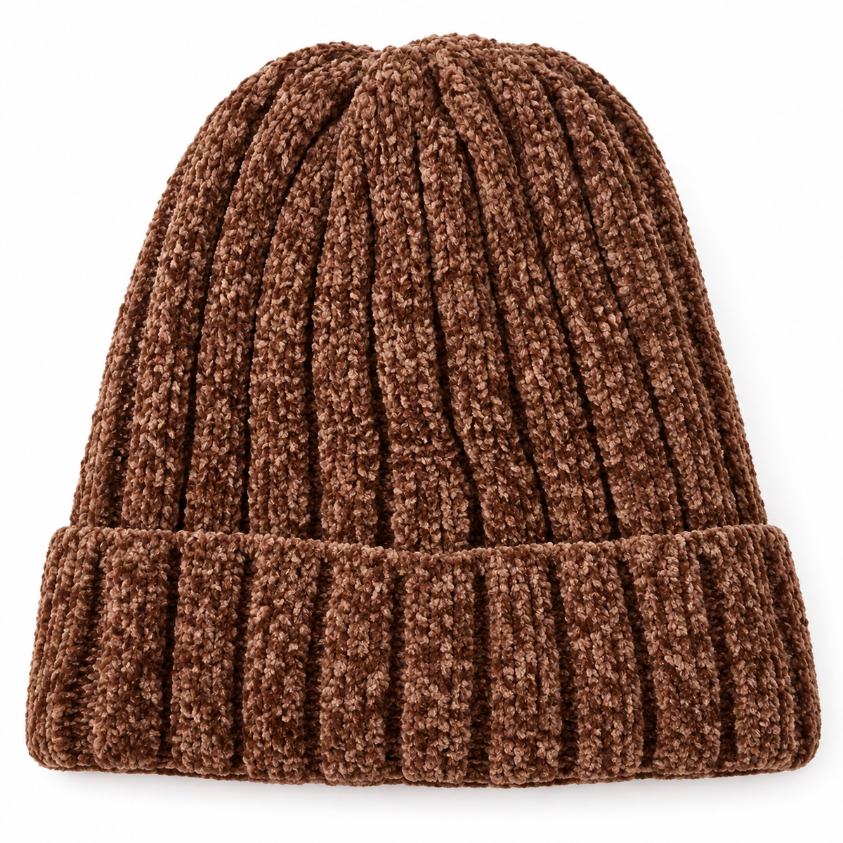 Cozy Ribbed Chenille Beanie – Brown