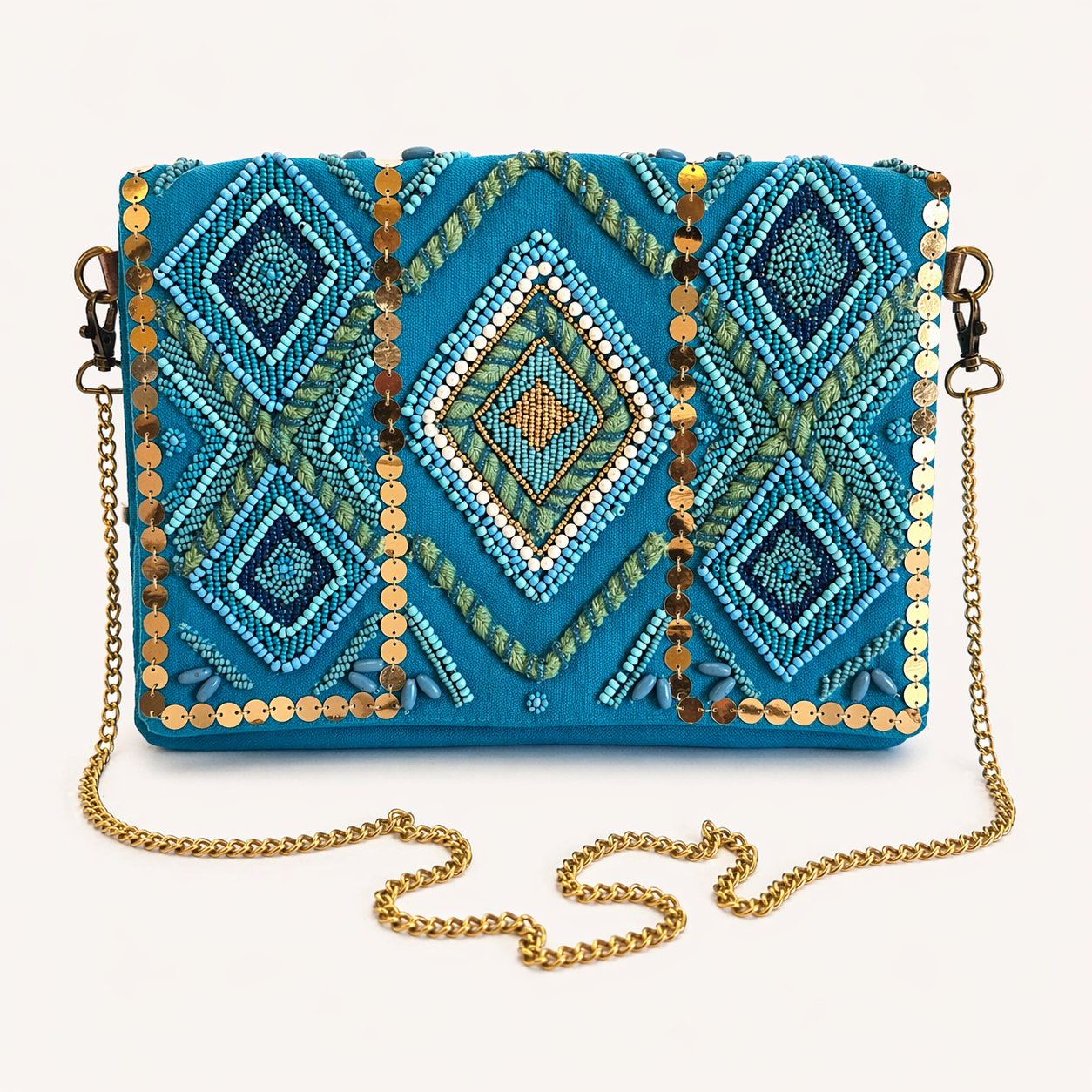 Turquoise Beaded Luxe Clutch & Crossbody