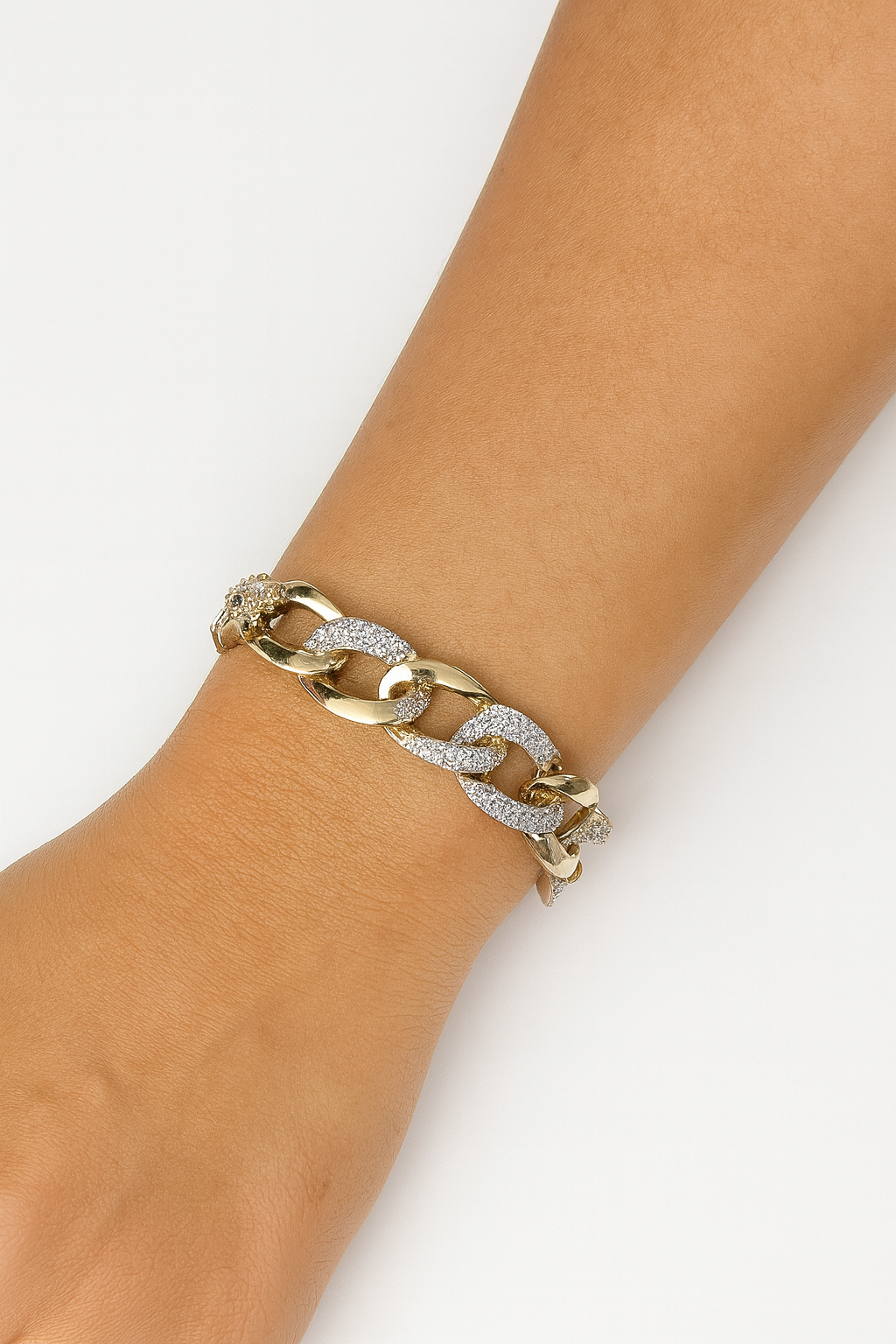 18K Gold-Plated Cuban Link Bracelet with Pave Accents