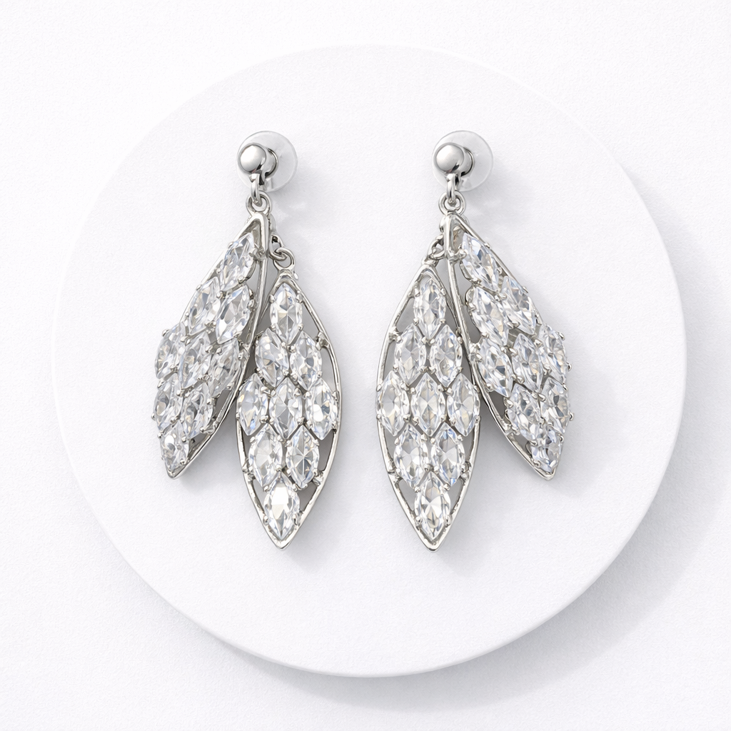 Crystal Leaf Drop Statement Earrings