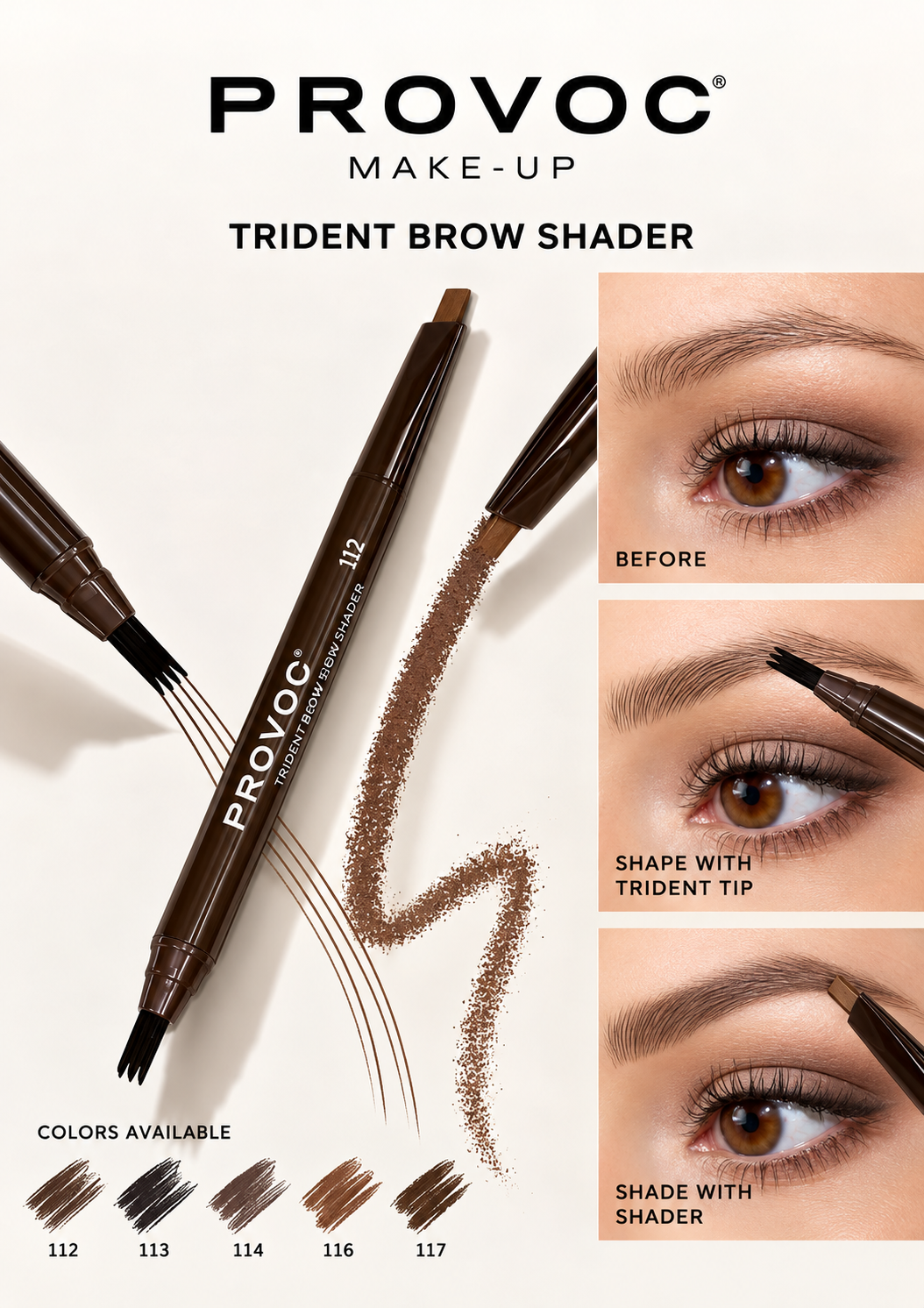 PROVOC Make-Up Trident Brow Shader – Dual-Ended Eyebrow Pen