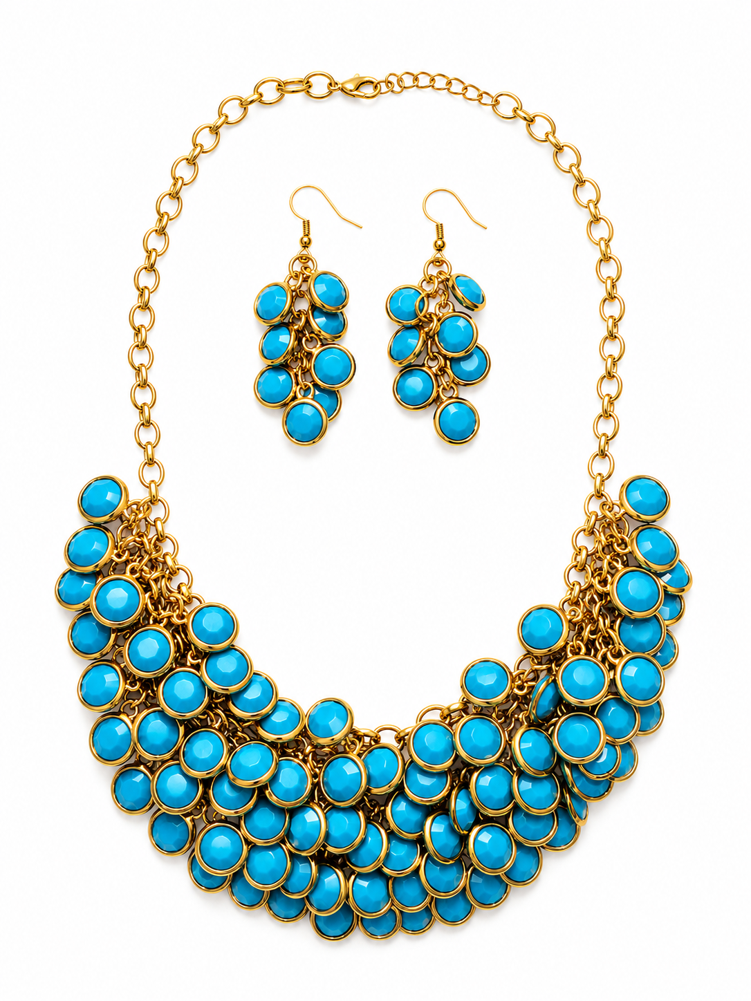 Turquoise Cascade Statement Necklace Set