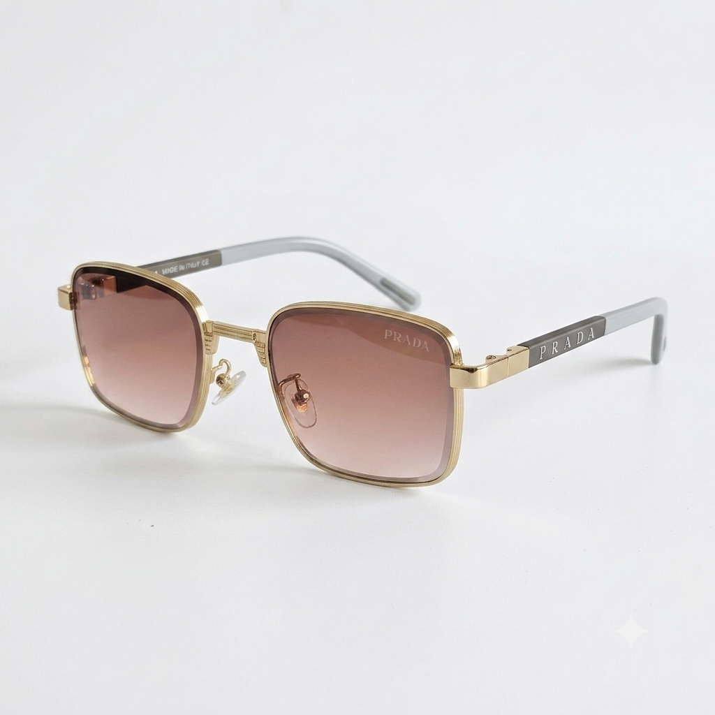 Square Gold-Frame Sunglasses with Brown Gradient Lenses